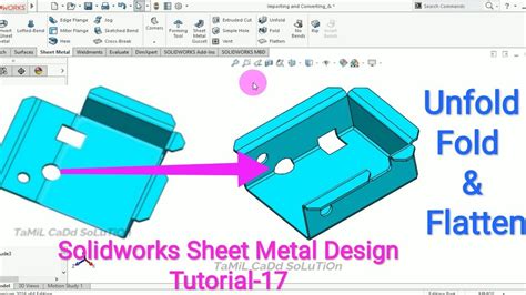 using the unfold sheet metal feature on part in solidworks|solidworks unfolding tool.